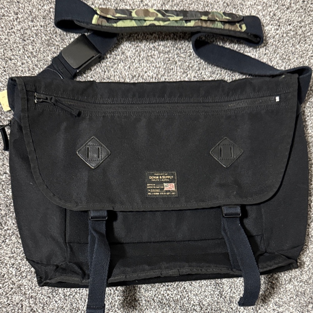 Ralph Lauren Denim and Supply Black Messenger Laptop computer Bag Tote